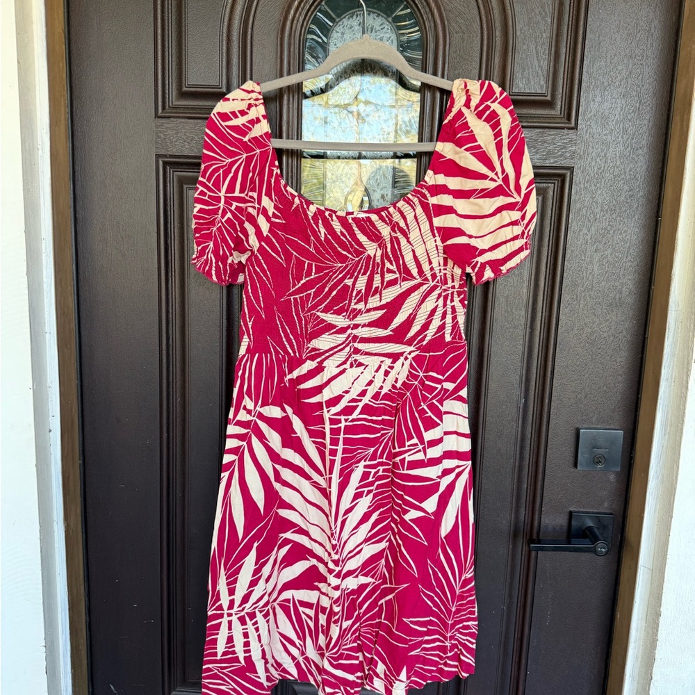Pink and White Leaf Print Dress